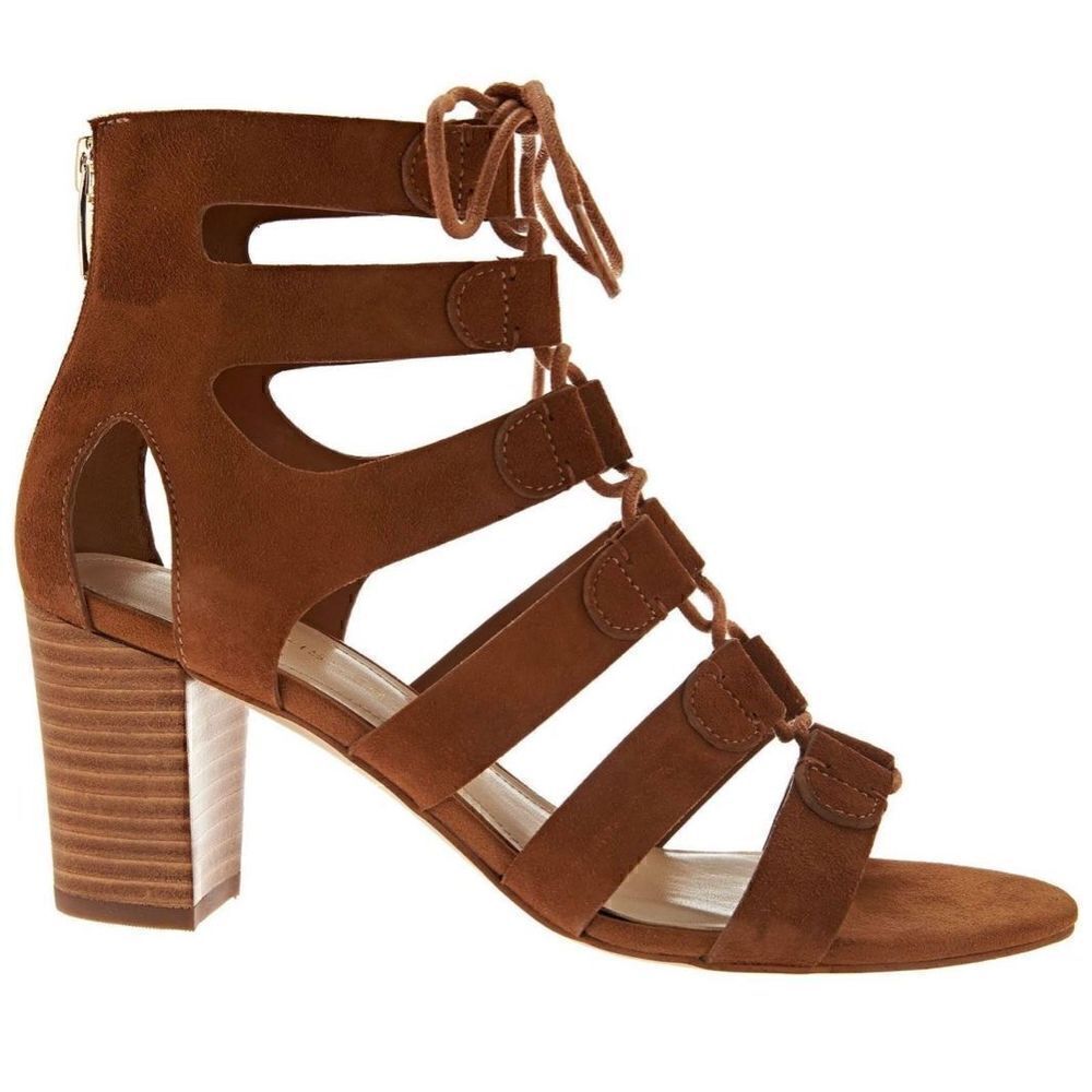 Marc Fisher Suede Lace-up Block Heel Sandals: Paradox Cognac Size 6